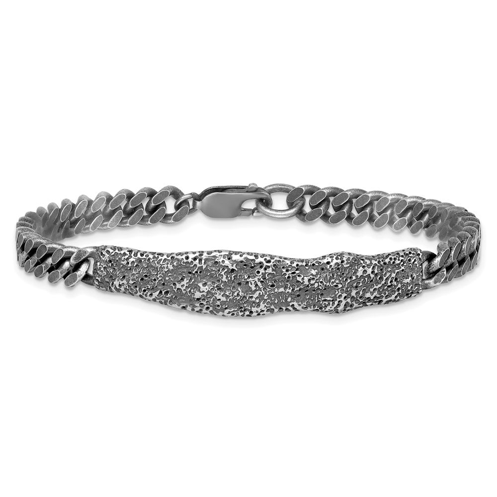 Sterling Silver Rh-plated Antiqued/Hammered 8in Men's Bracelet