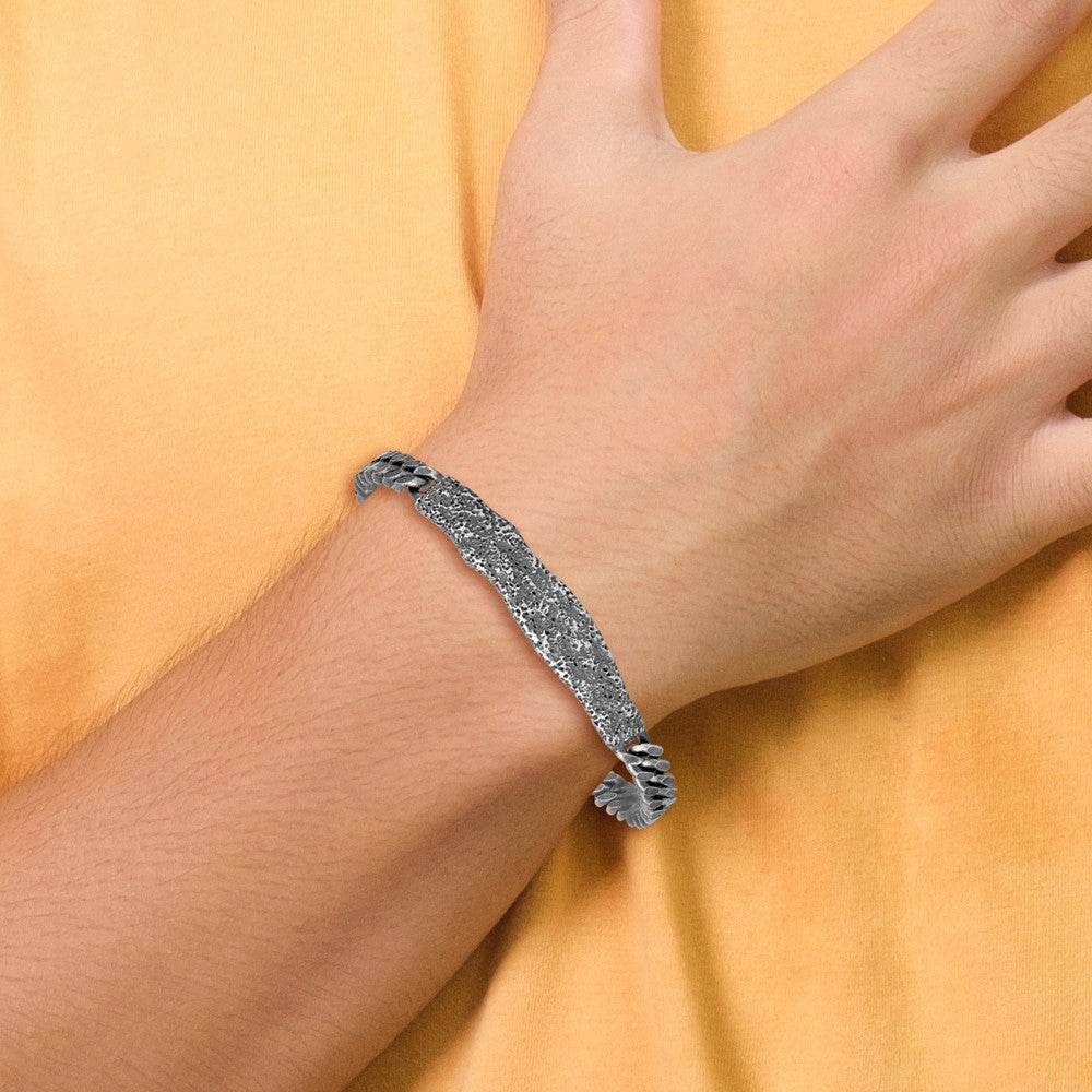 Sterling Silver Rh-plated Antiqued/Hammered 8in Men's Bracelet