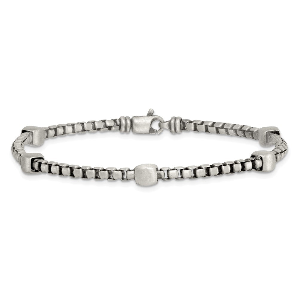 Sterling Silver Black Ruthenium Brushed Box Chain Men's Bracelet