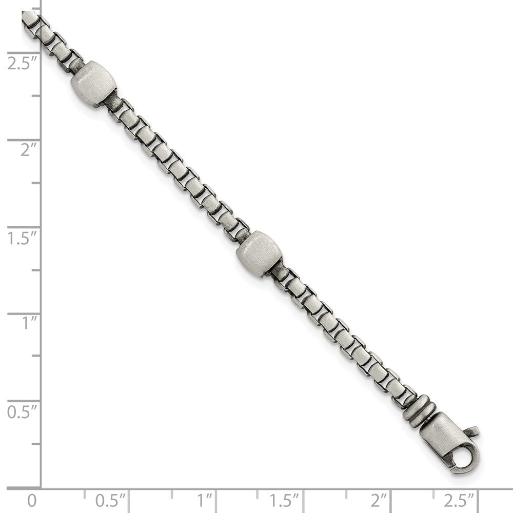 Sterling Silver Black Ruthenium Brushed Box Chain Men's Bracelet
