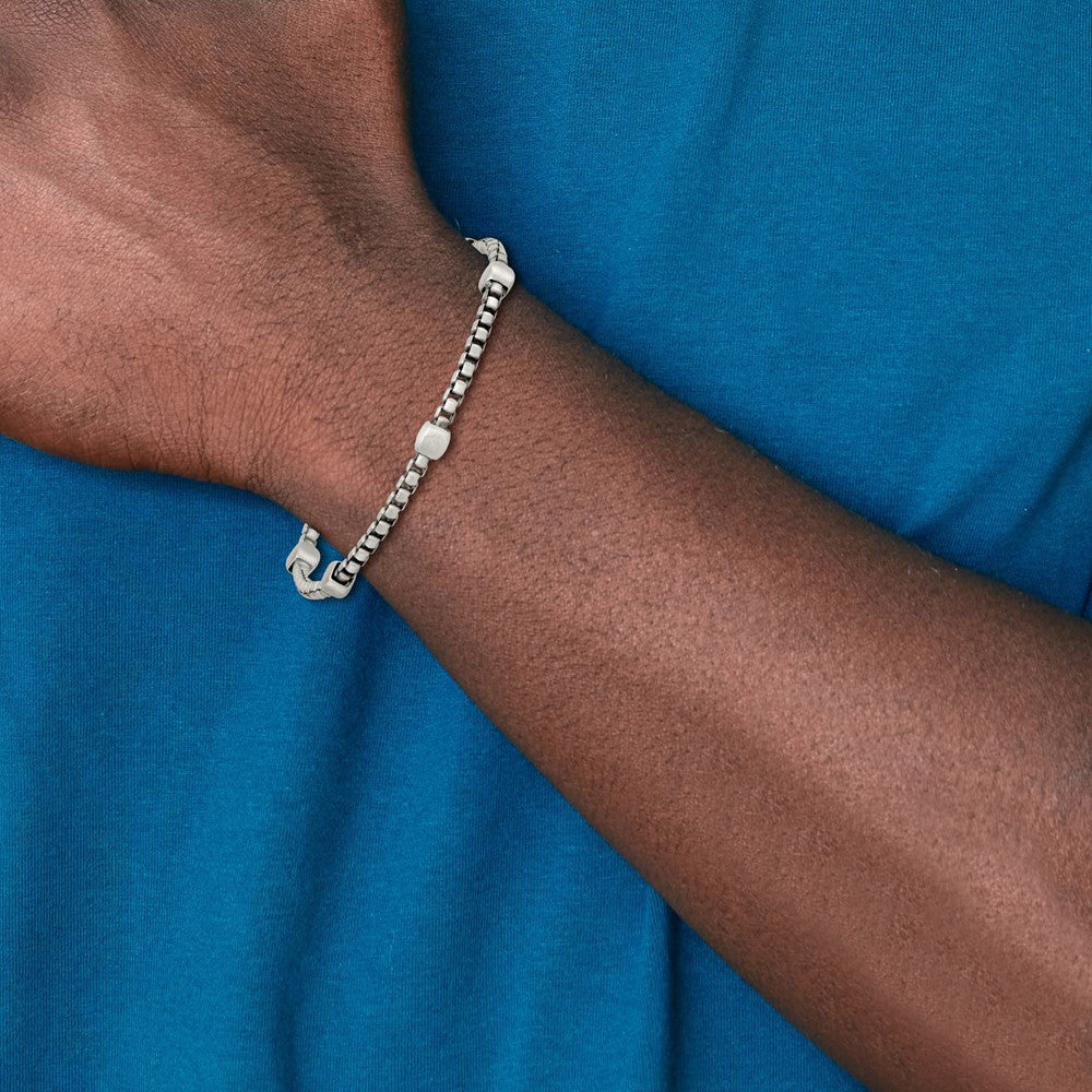 Sterling Silver Black Ruthenium Brushed Box Chain Men's Bracelet