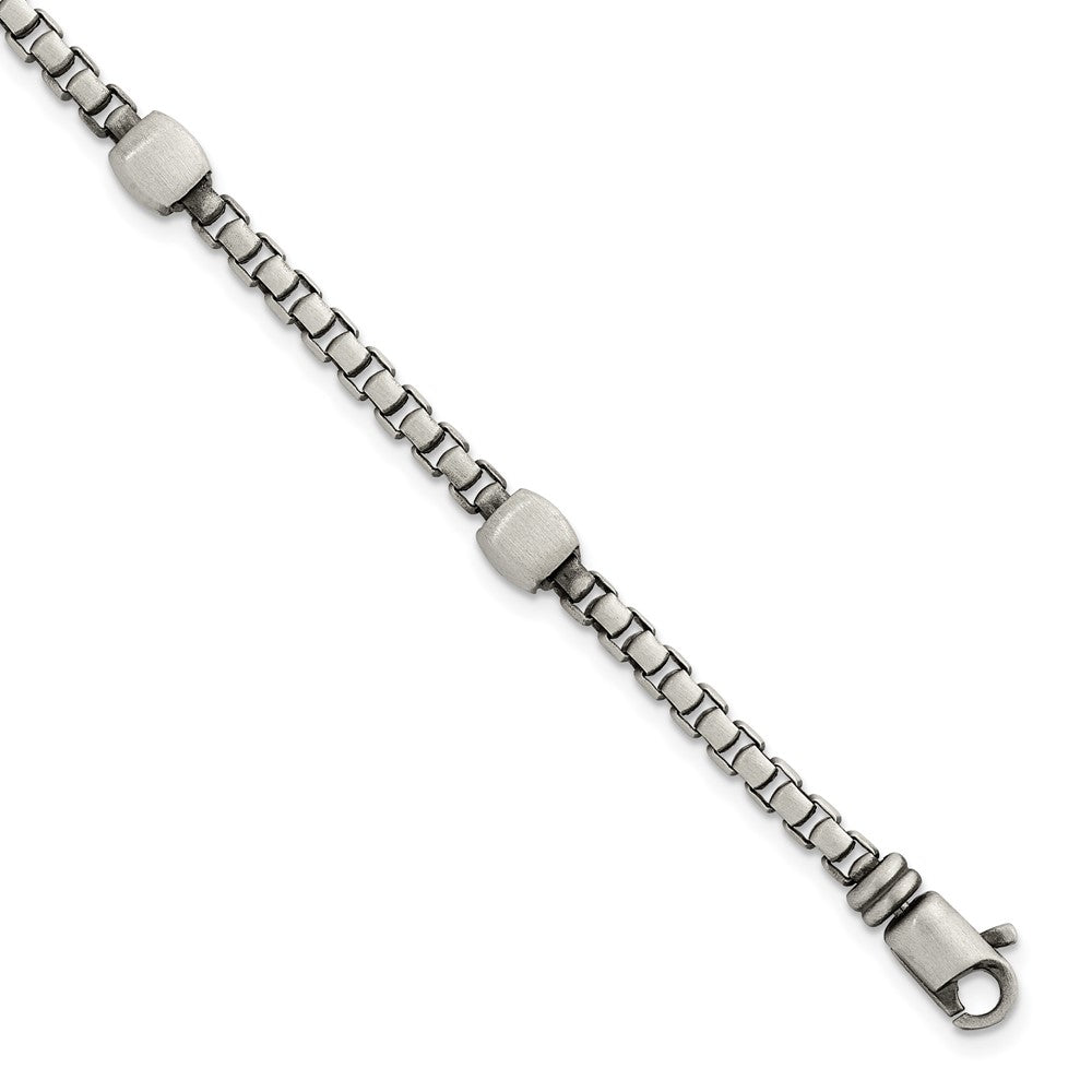 Sterling Silver Black Ruthenium Brushed Box Chain Men's Bracelet