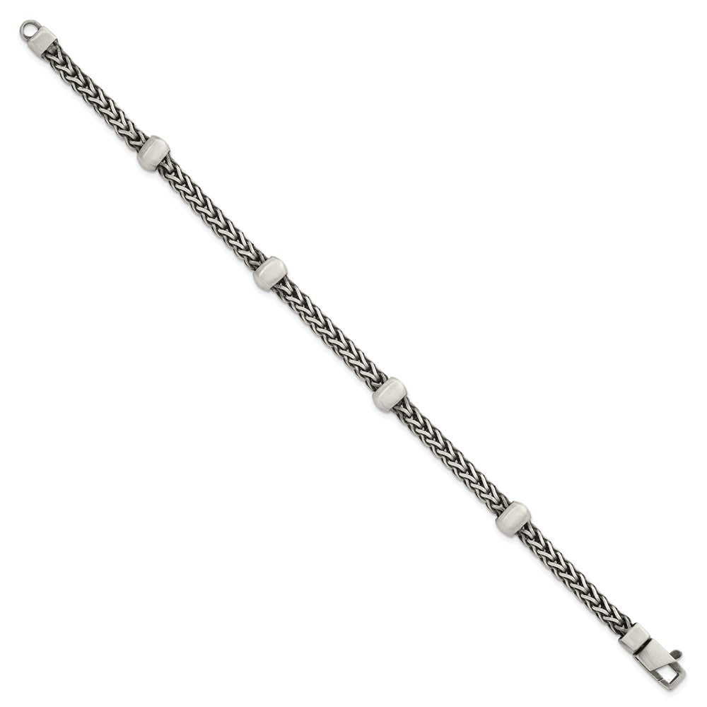 Sterling Silver Blk Ruthenium Brushed Franco Chain Men's Bracelet