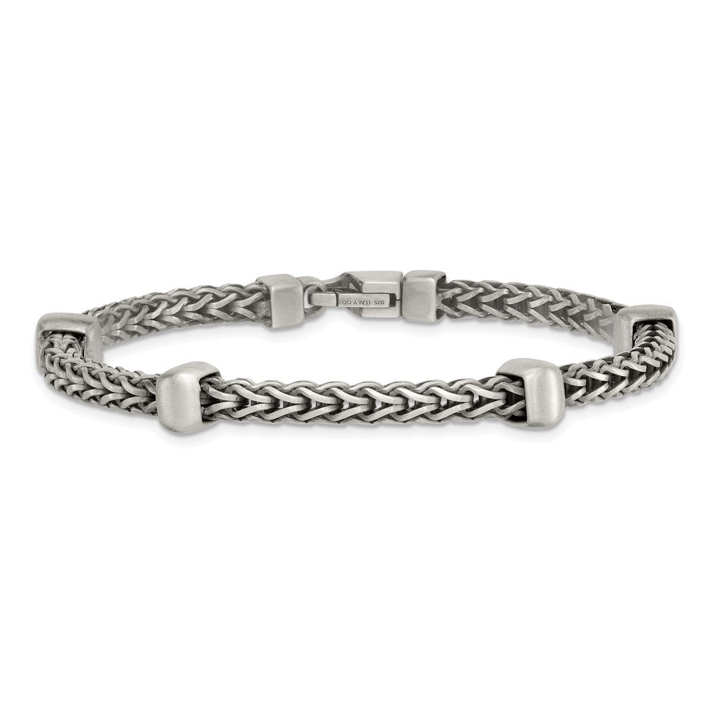 Sterling Silver Blk Ruthenium Brushed Franco Chain Men's Bracelet