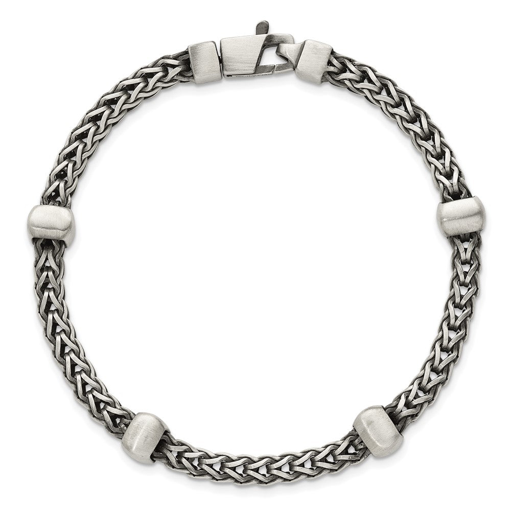 Sterling Silver Blk Ruthenium Brushed Franco Chain Men's Bracelet