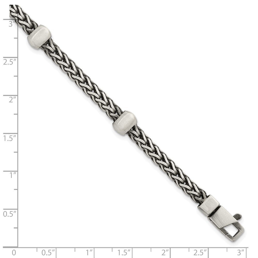 Sterling Silver Blk Ruthenium Brushed Franco Chain Men's Bracelet