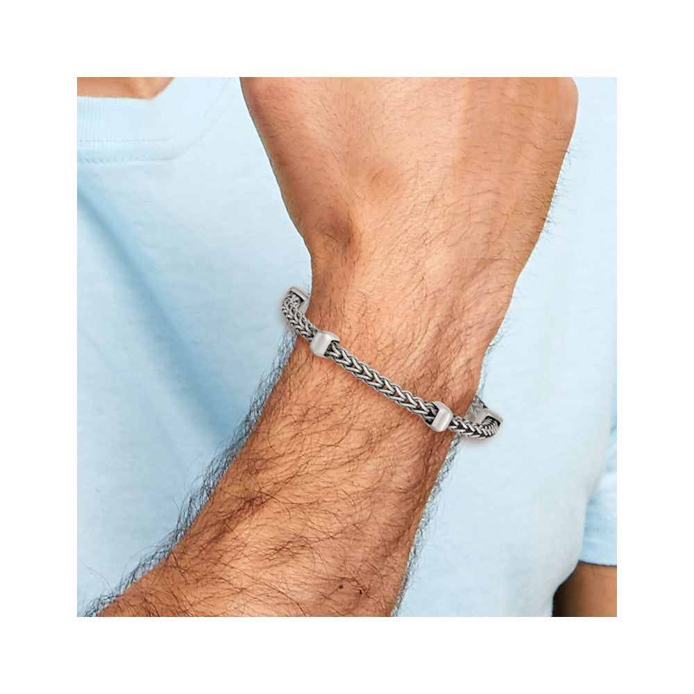 Sterling Silver Blk Ruthenium Brushed Franco Chain Men's Bracelet