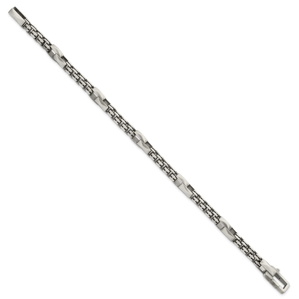 Sterling Silver Blk Ruthenium Brushed Box Chain Men's Bracelet