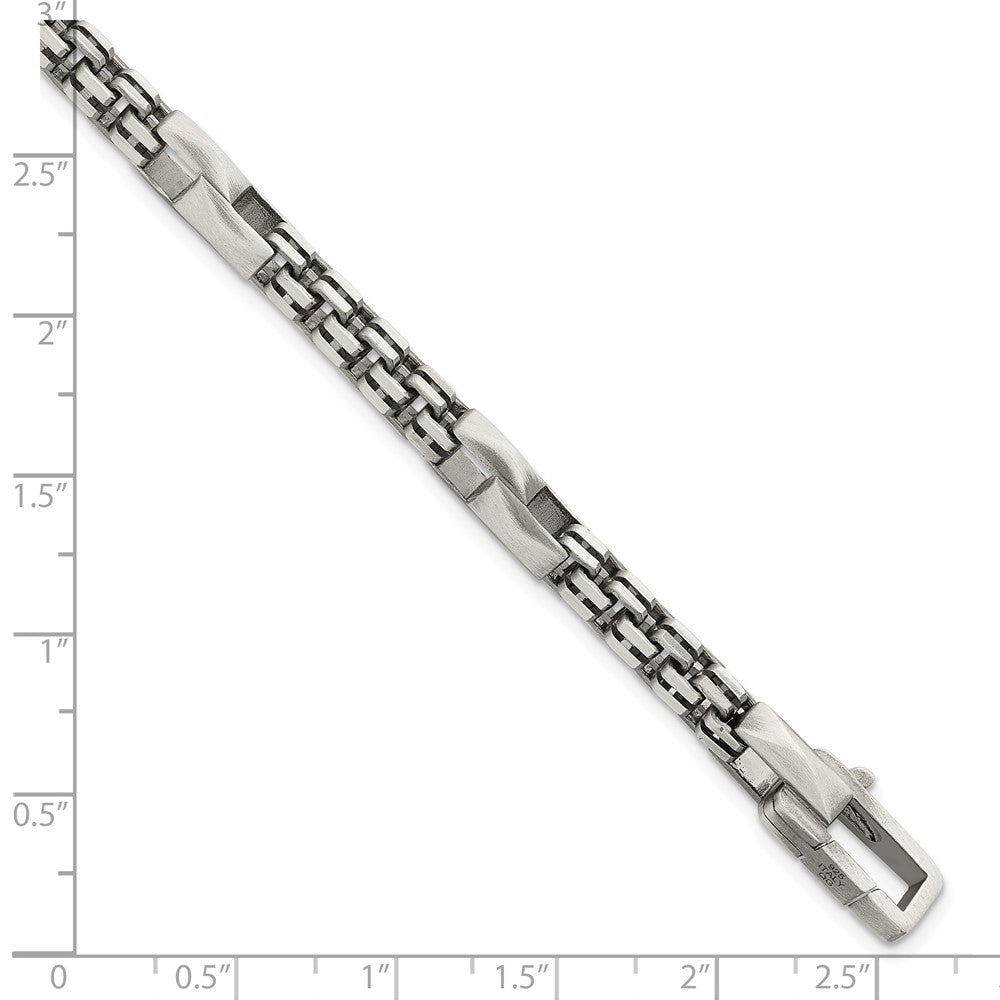 Sterling Silver Blk Ruthenium Brushed Box Chain Men's Bracelet
