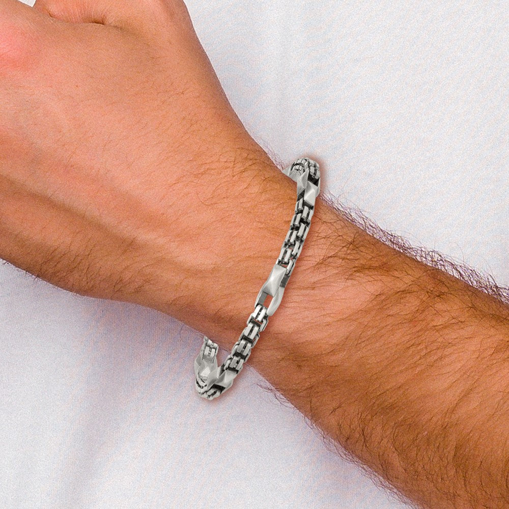 Sterling Silver Blk Ruthenium Brushed Box Chain Men's Bracelet