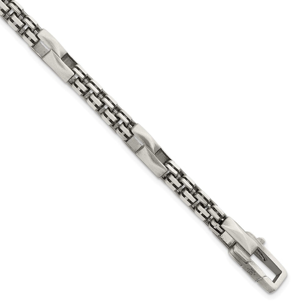 Sterling Silver Blk Ruthenium Brushed Box Chain Men's Bracelet