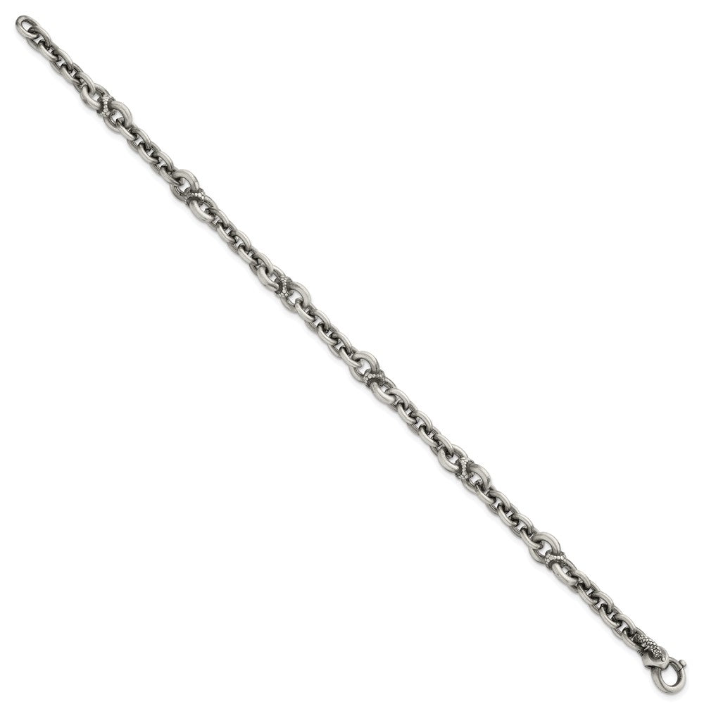 SS Black Ruthenium Brushed Fancy Textured Link Men's Bracelet