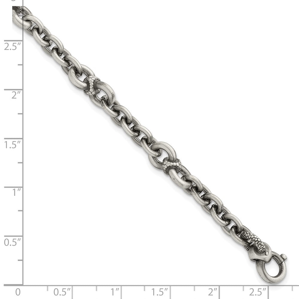 SS Black Ruthenium Brushed Fancy Textured Link Men's Bracelet