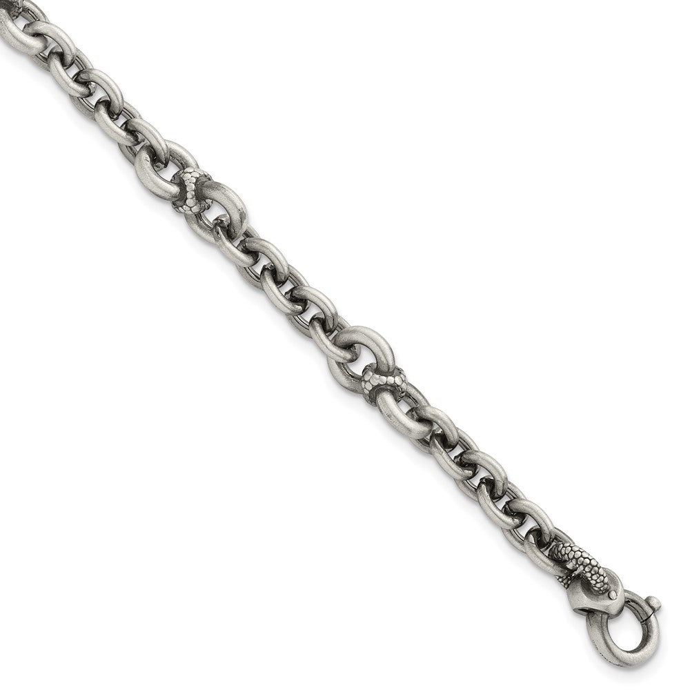 SS Black Ruthenium Brushed Fancy Textured Link Men's Bracelet
