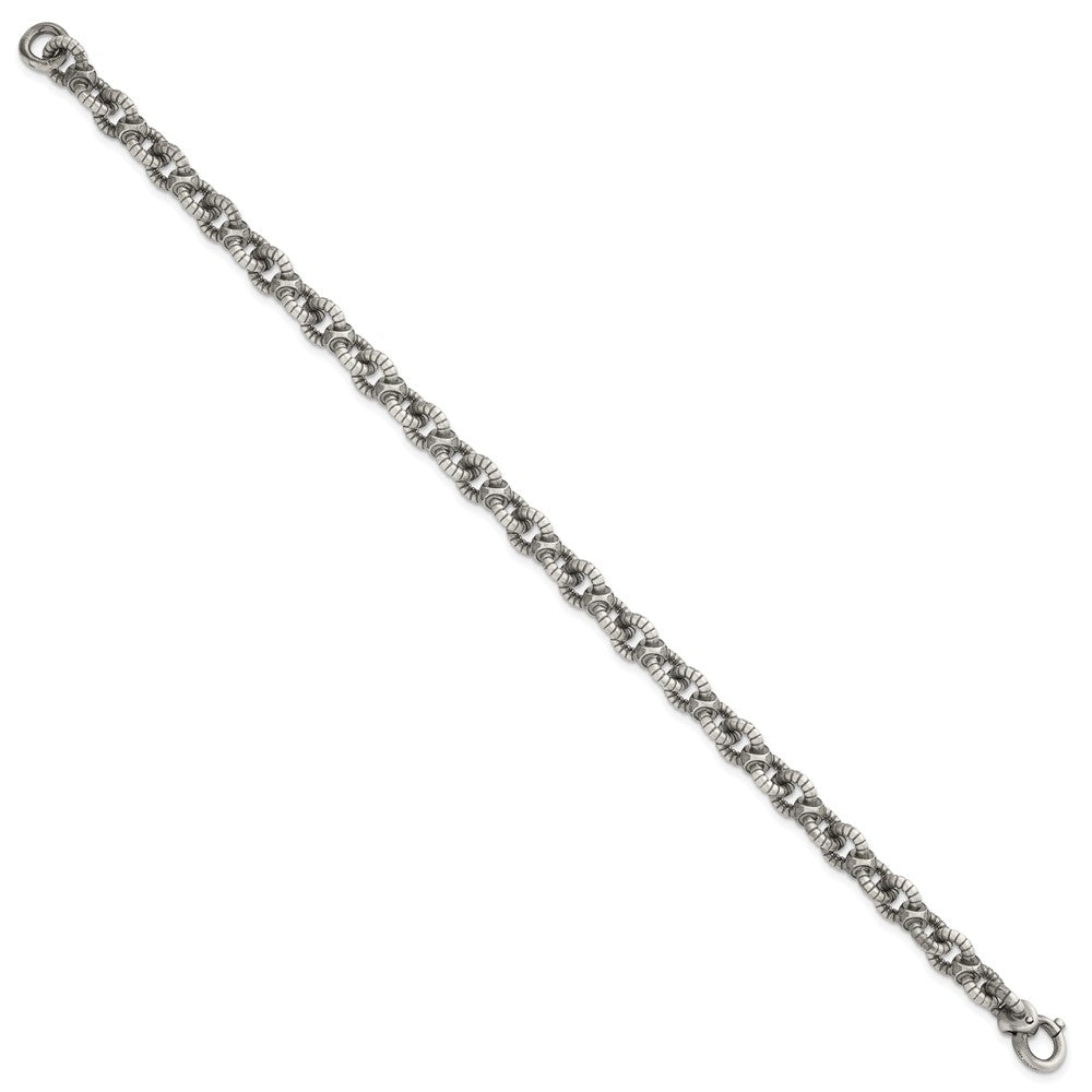 SS Black Ruthenium Brushed Fancy Textured Link Men's Bracelet