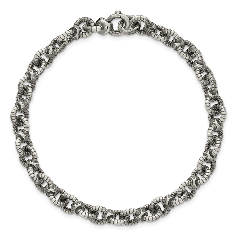 SS Black Ruthenium Brushed Fancy Textured Link Men's Bracelet