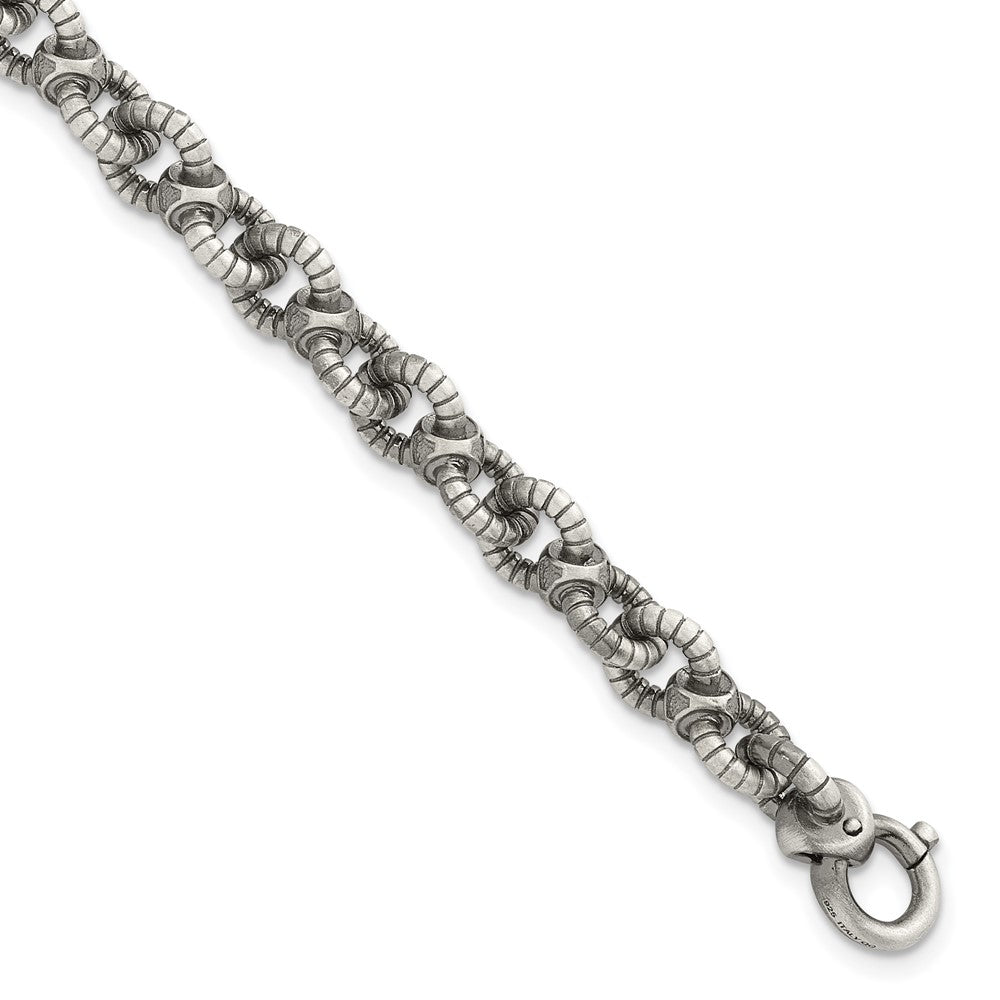 SS Black Ruthenium Brushed Fancy Textured Link Men's Bracelet