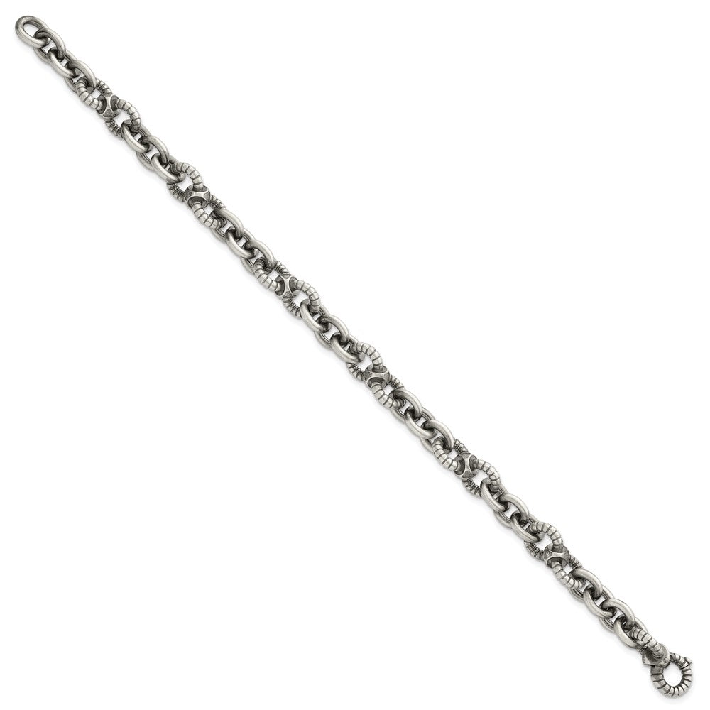 SS Black Ruthenium Brushed Fancy Textured Link Men's Bracelet