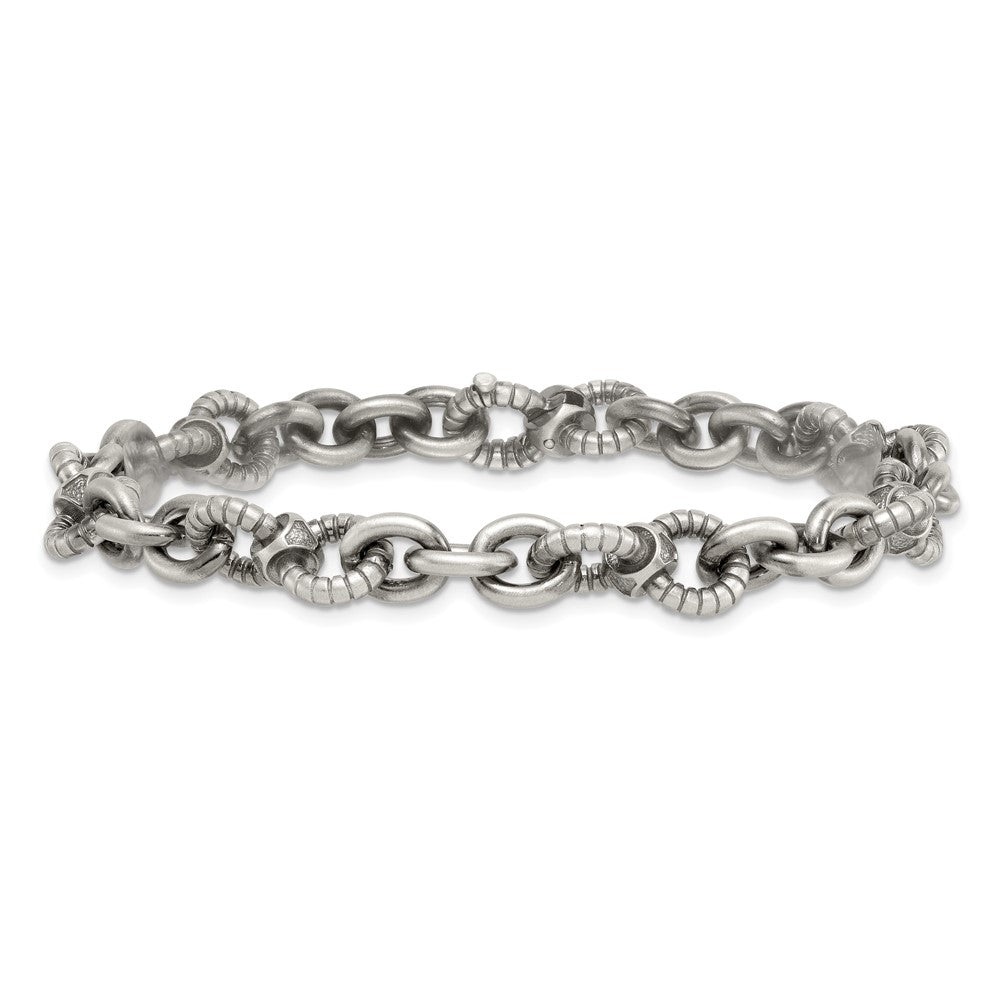 SS Black Ruthenium Brushed Fancy Textured Link Men's Bracelet
