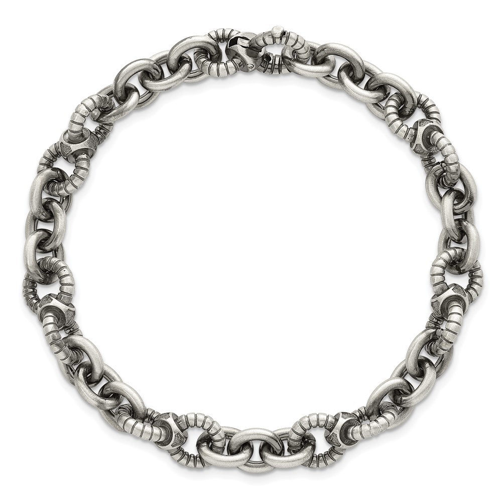 SS Black Ruthenium Brushed Fancy Textured Link Men's Bracelet