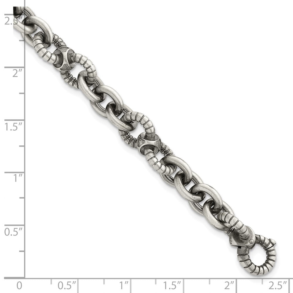 SS Black Ruthenium Brushed Fancy Textured Link Men's Bracelet