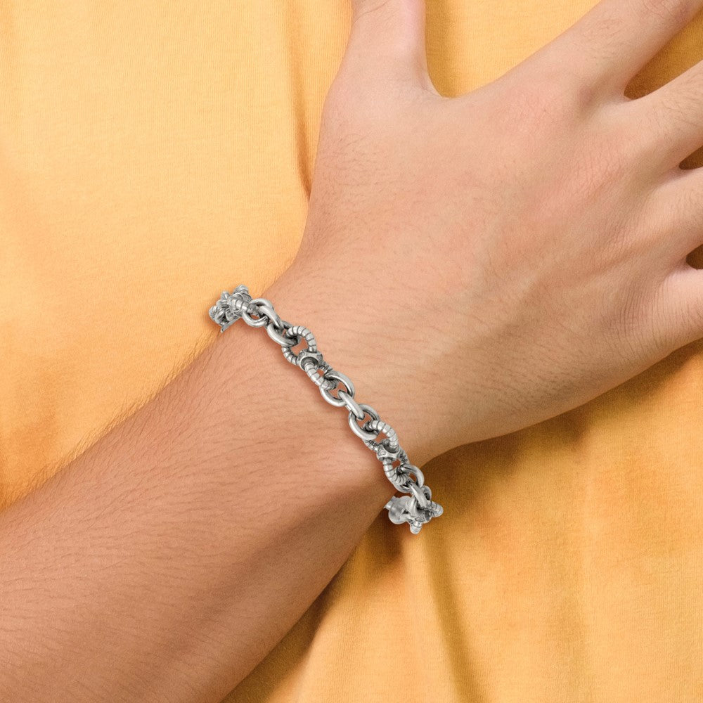 SS Black Ruthenium Brushed Fancy Textured Link Men's Bracelet