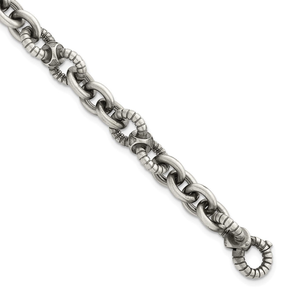 SS Black Ruthenium Brushed Fancy Textured Link Men's Bracelet