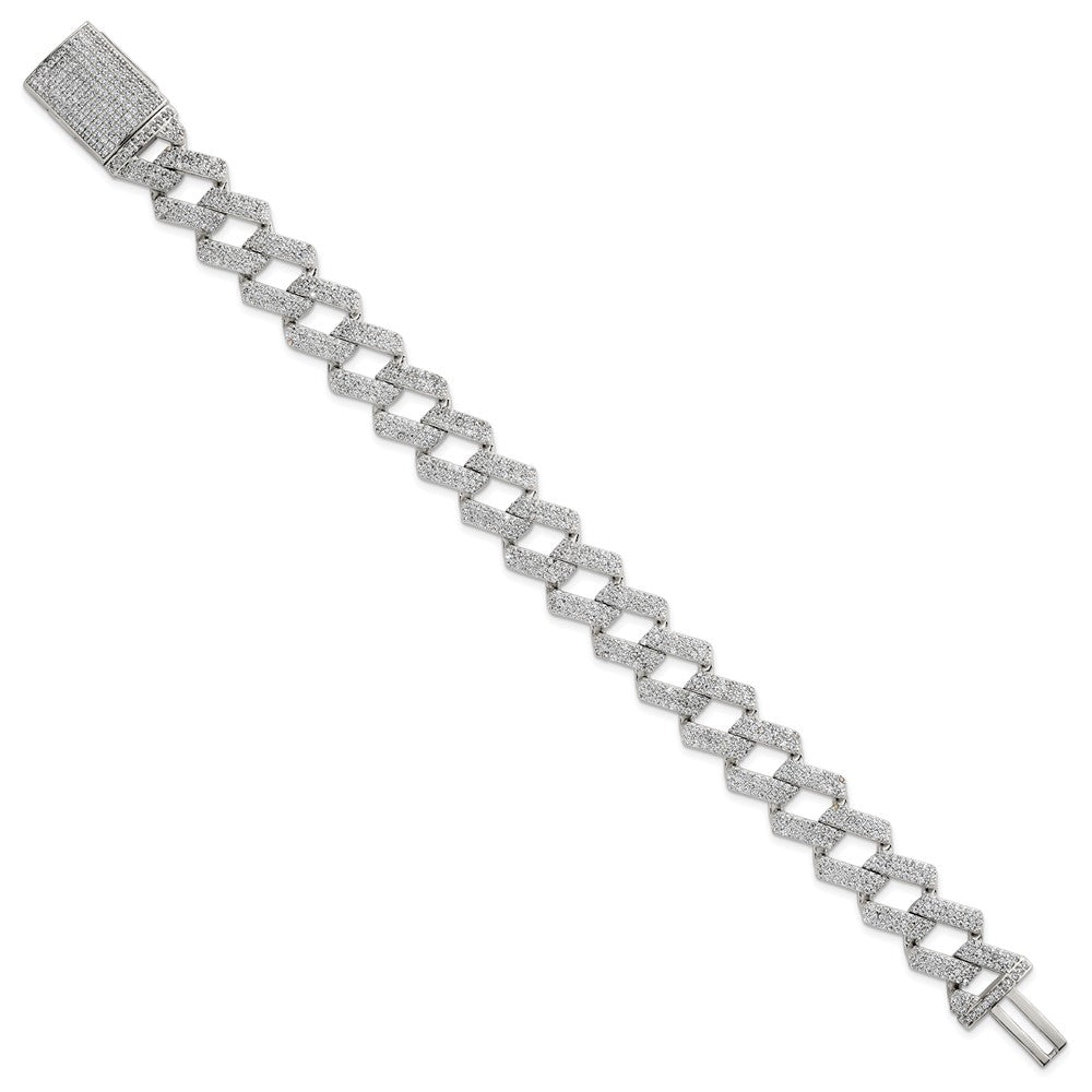 Sterling Silver Polished Fancy CZ Link 8.5 Inch Men's Bracelet
