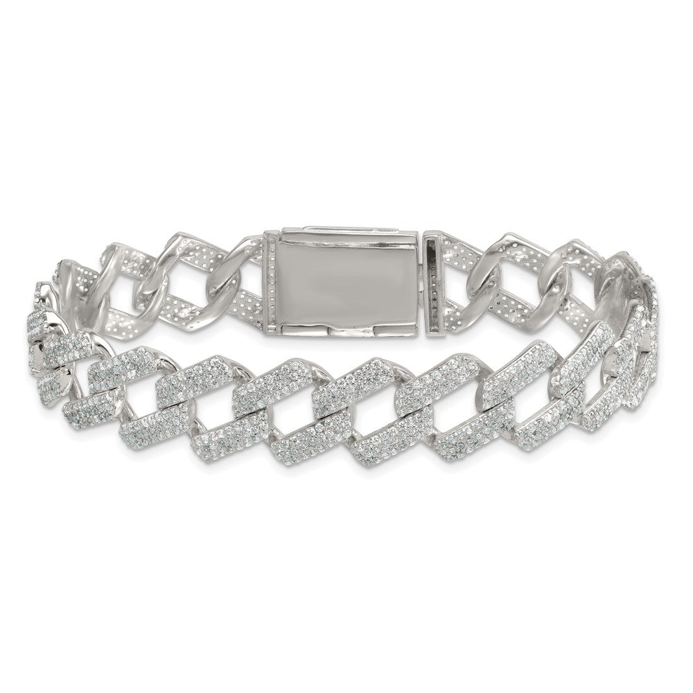 Sterling Silver Polished Fancy CZ Link 8.5 Inch Men's Bracelet