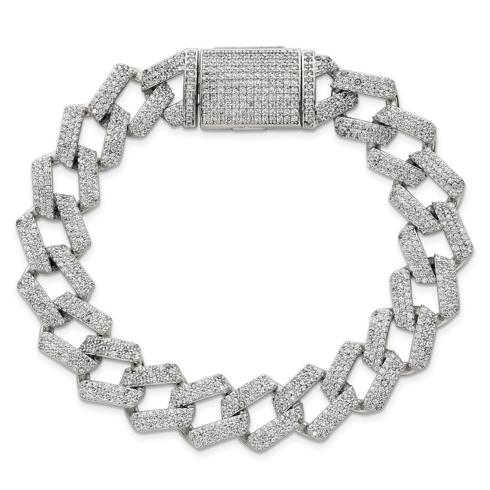 Sterling Silver Polished Fancy CZ Link 8.5 Inch Men's Bracelet