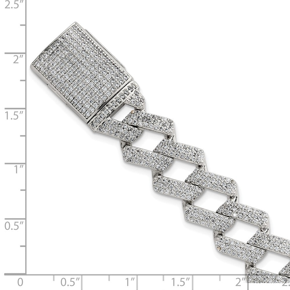 Sterling Silver Polished Fancy CZ Link 8.5 Inch Men's Bracelet