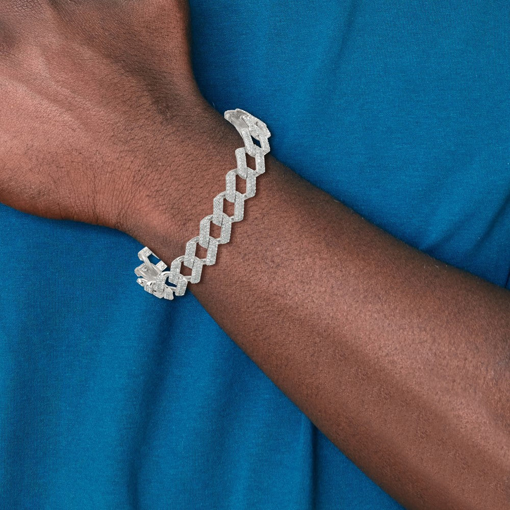 Sterling Silver Polished Fancy CZ Link 8.5 Inch Men's Bracelet
