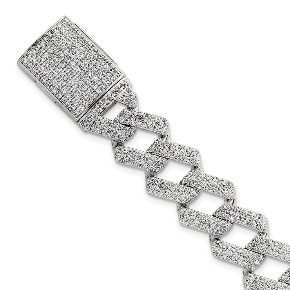 Sterling Silver Polished Fancy CZ Link 8.5 Inch Men's Bracelet