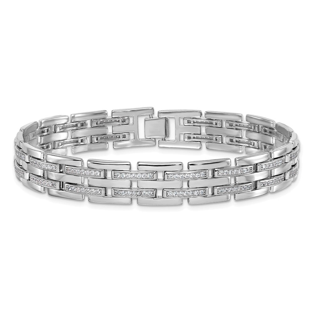 Sterling Silver Rh-plated Polished CZ Link 8.75 Inch Men's Bracelet