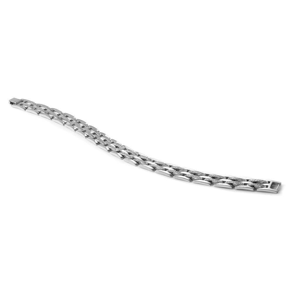 Sterling Silver Rh-plated Polished CZ Link 8.75 Inch Men's Bracelet
