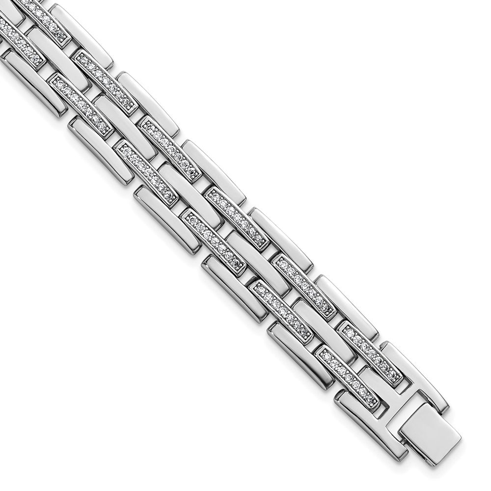 Sterling Silver Rh-plated Polished CZ Link 8.75 Inch Men's Bracelet