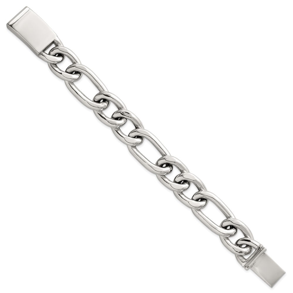 Sterling Silver Polished 17.0mm Figaro Curb 8 Inch Men's Bracelet