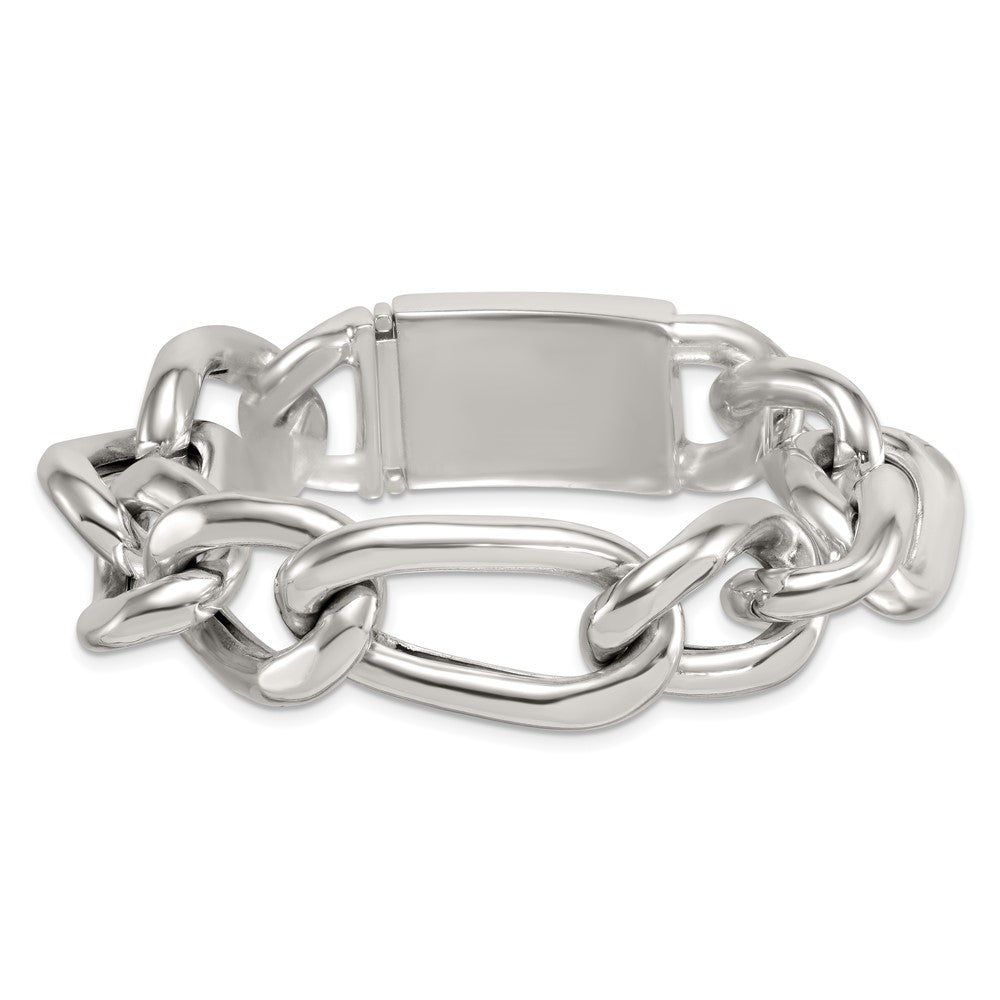 Sterling Silver Polished 17.0mm Figaro Curb 8 Inch Men's Bracelet