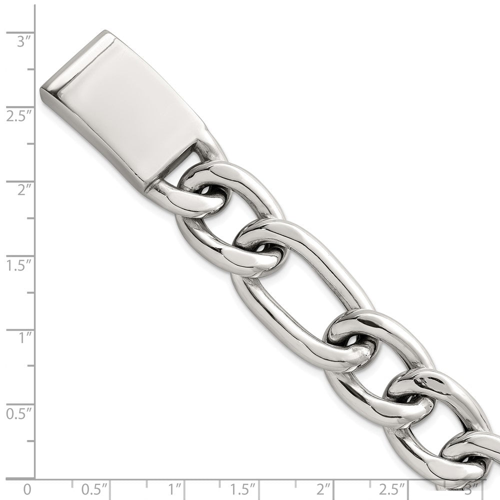 Sterling Silver Polished 17.0mm Figaro Curb 8 Inch Men's Bracelet