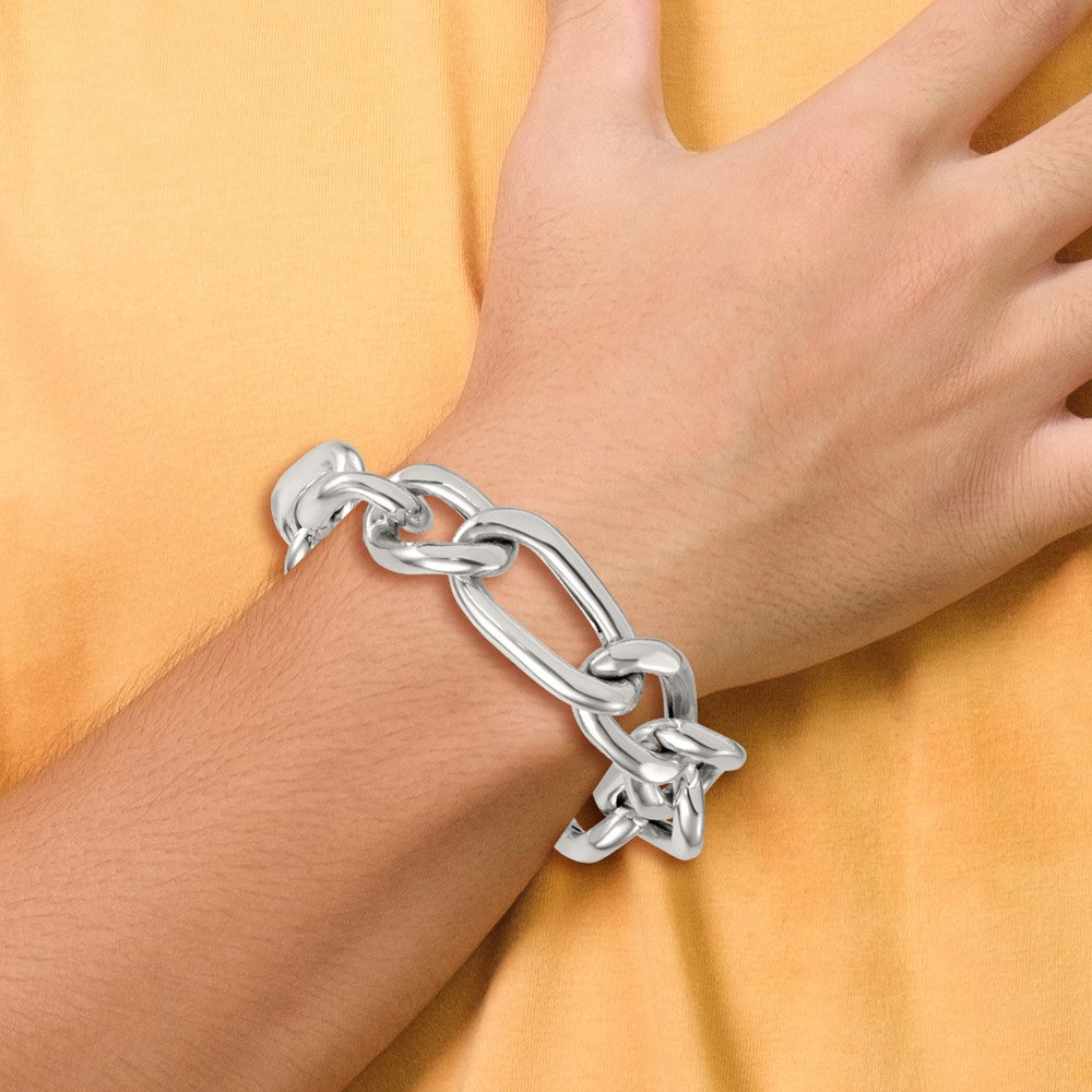 Sterling Silver Polished 17.0mm Figaro Curb 8 Inch Men's Bracelet