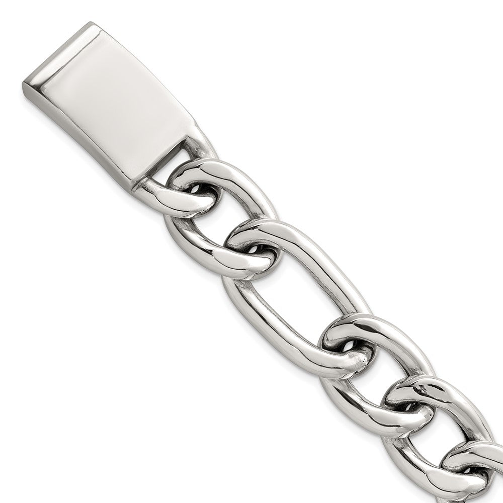 Sterling Silver Polished 17.0mm Figaro Curb 8 Inch Men's Bracelet