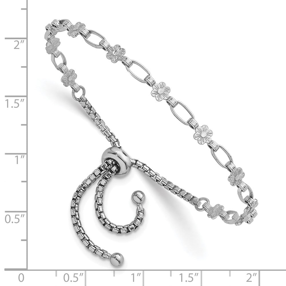 Sterling Silver Rhodium-plated Polished Flower Bolo Bracelet