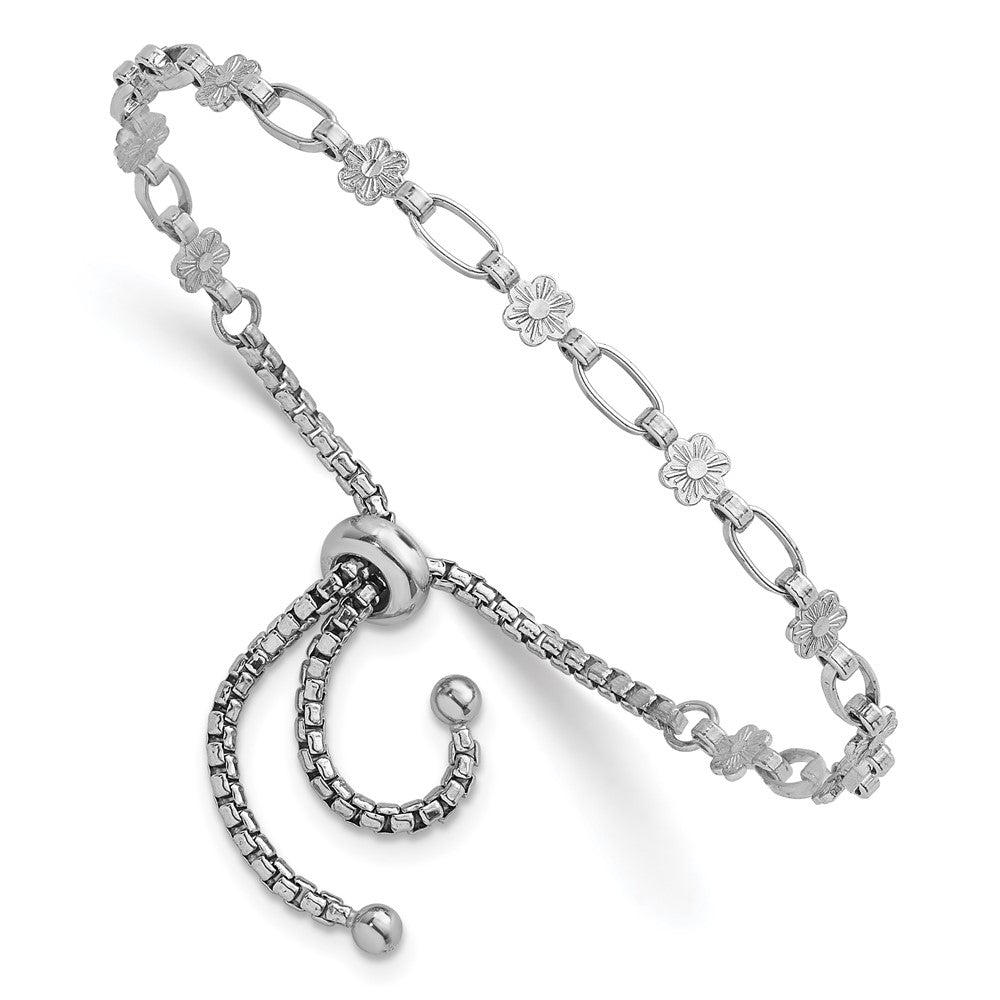 Sterling Silver Rhodium-plated Polished Flower Bolo Bracelet
