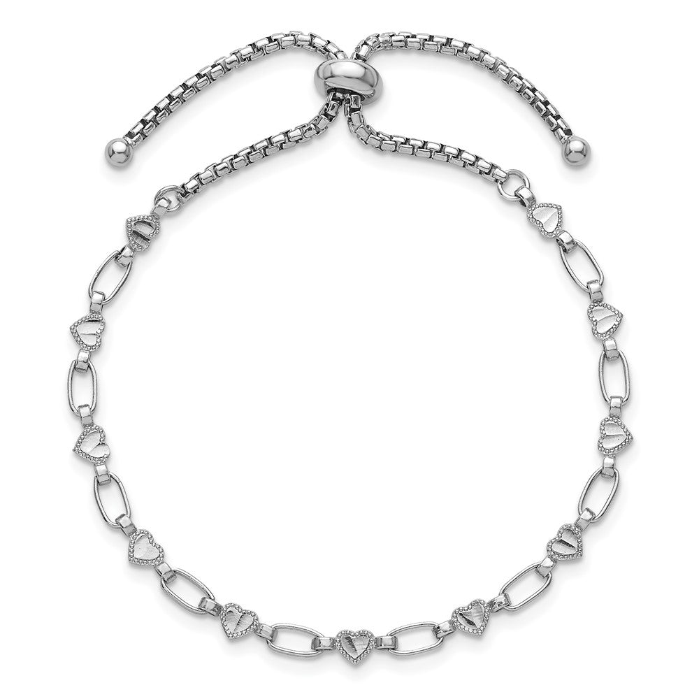Sterling Silver Rhodium-plated Polished Heart Bolo Bracelet