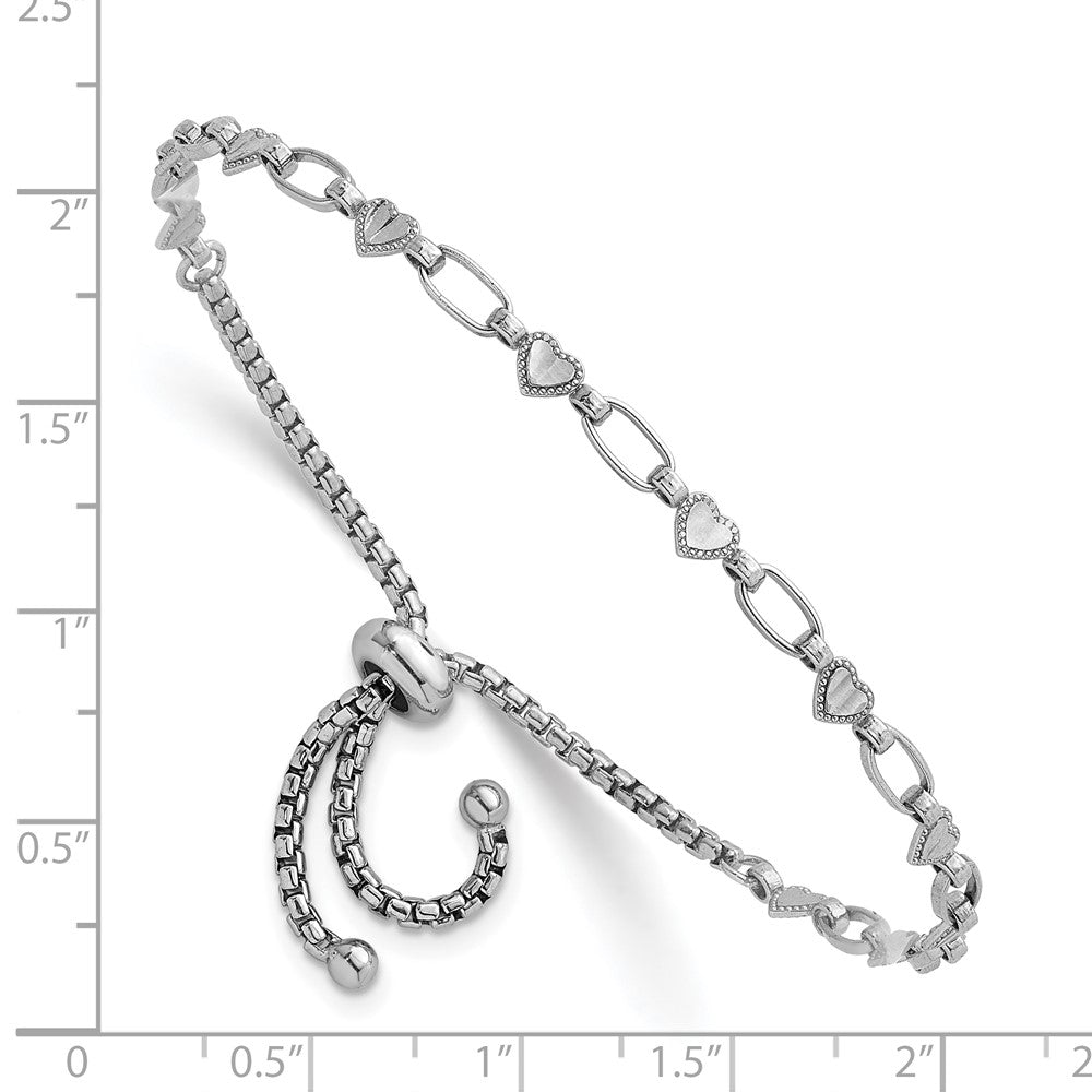 Sterling Silver Rhodium-plated Polished Heart Bolo Bracelet