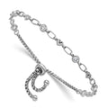 Sterling Silver Rhodium-plated Polished CZ and Heart Bolo Bracelet