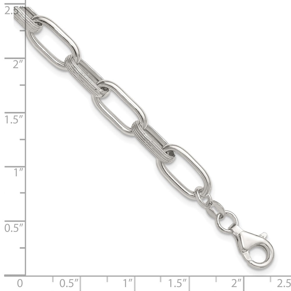 Sterling Silver Polished and Textured w/.5in Ext Oval Link Bracelet