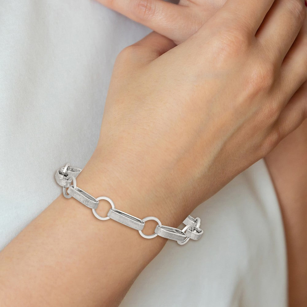 Sterling Silver Polished and Textured w/1in Ext Bracelet