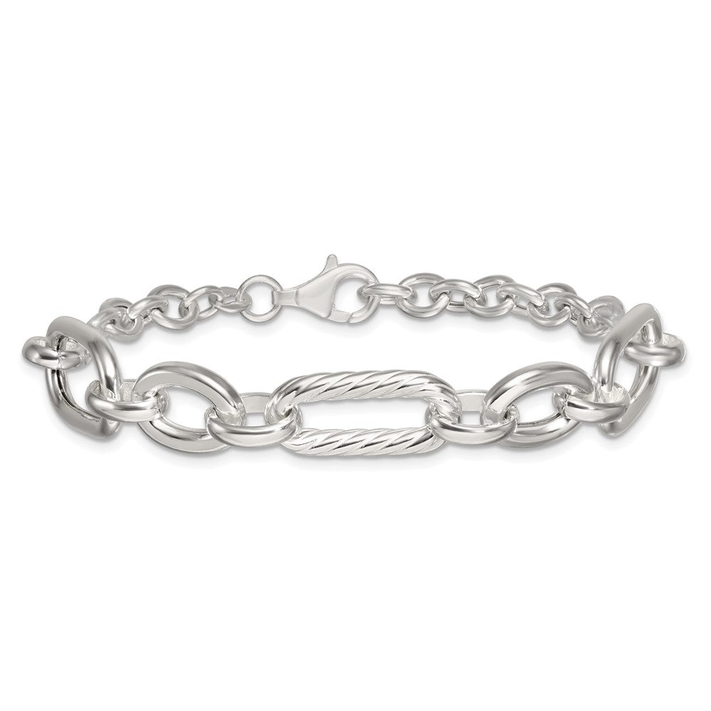 Sterling Silver Polished and Twisted Fancy Link Bracelet