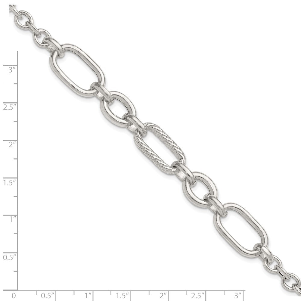Sterling Silver Polished and Twisted Fancy Link Bracelet